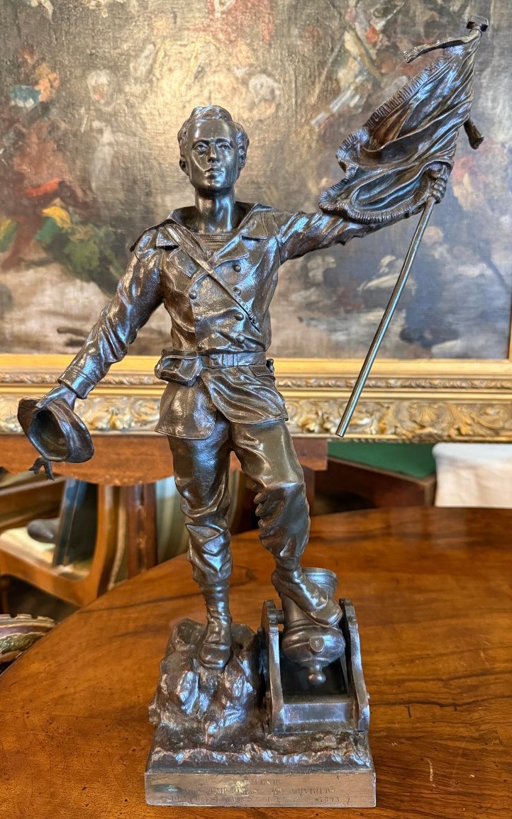 Sculpture bronze militaire soldat Au nom de la France par Georges  Gueyton puits Lachaux 1893