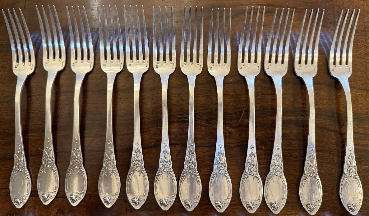 Art Nouveau 54-piece Silver-plated Metal Cutlery Set By Boulenger Circa 1900-photo-3