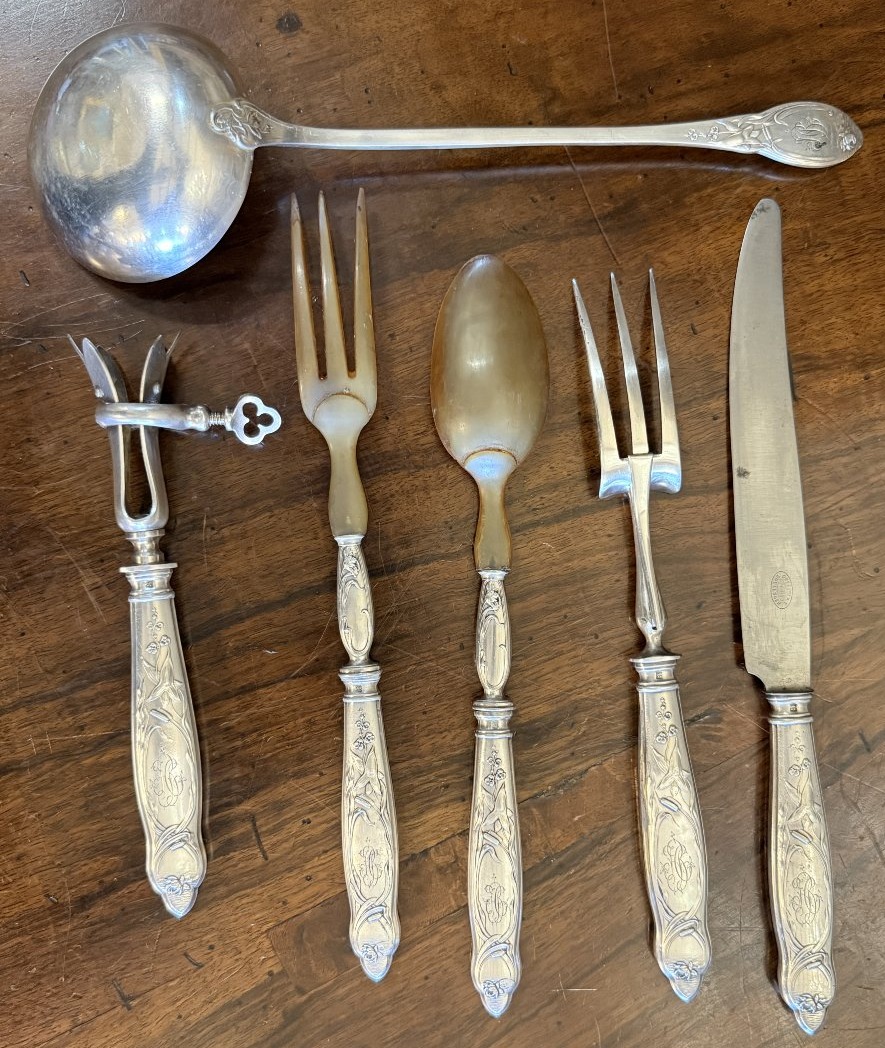 Art Nouveau 54-piece Silver-plated Metal Cutlery Set By Boulenger Circa 1900-photo-6