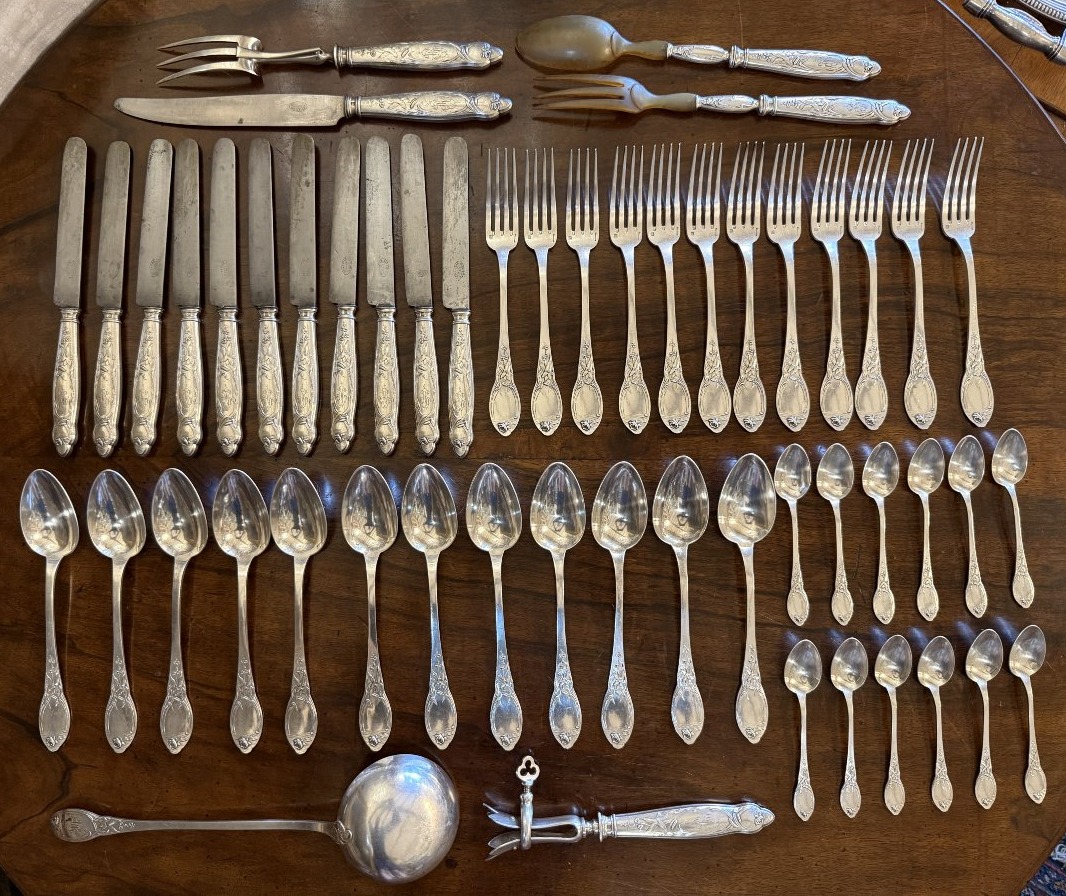 Art Nouveau 54-piece Silver-plated Metal Cutlery Set By Boulenger Circa 1900