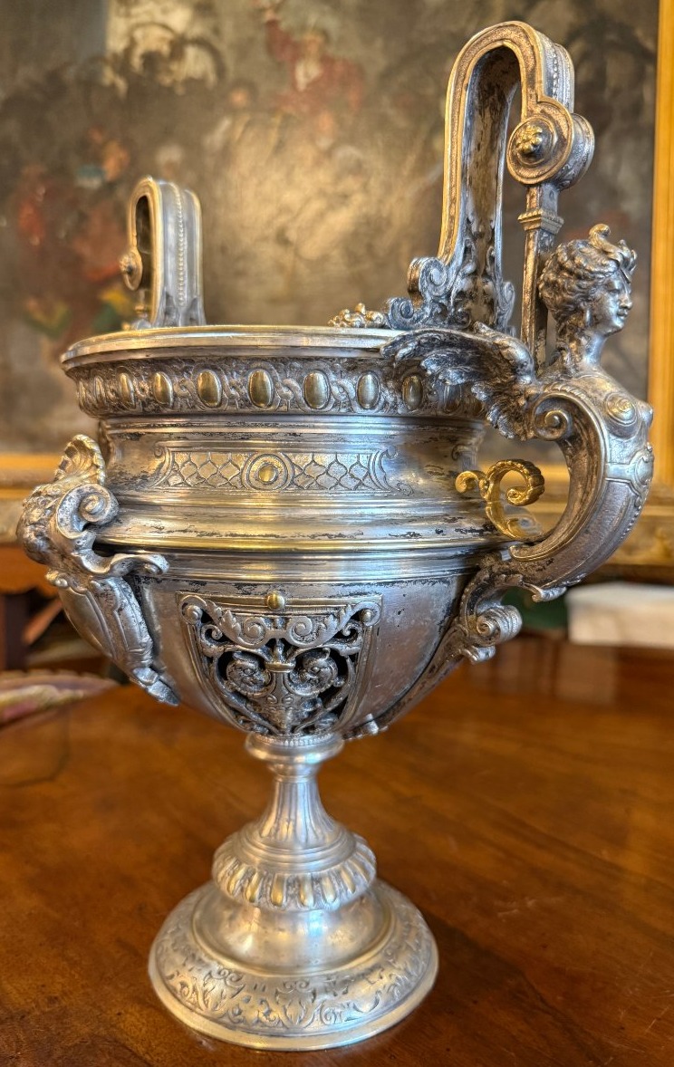 Coupe surtout de table bronze argenté et doré style renaissance époque Napoléon III vers 1850-photo-3
