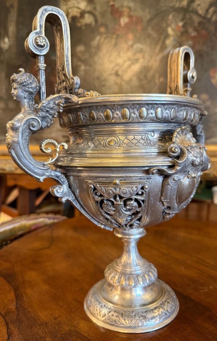 Coupe surtout de table bronze argenté et doré style renaissance époque Napoléon III vers 1850-photo-5