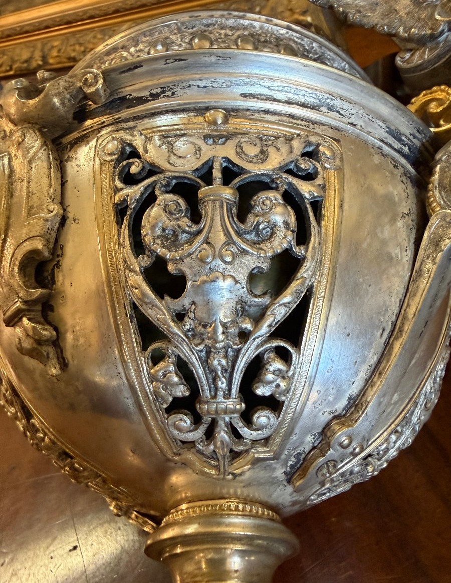 Coupe surtout de table bronze argenté et doré style renaissance époque Napoléon III vers 1850-photo-7