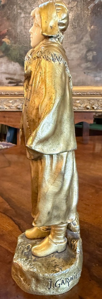Gilded Bronze And Ivory Resine  Sculpture Of A Young Woman By The Vendée Sculptor Jean Garnier -photo-1