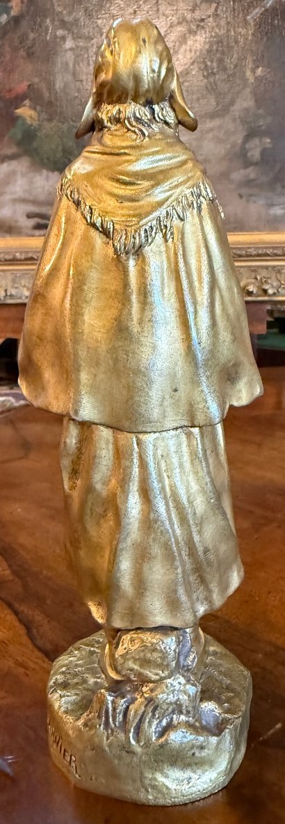 Gilded Bronze And Ivory Resine  Sculpture Of A Young Woman By The Vendée Sculptor Jean Garnier -photo-2
