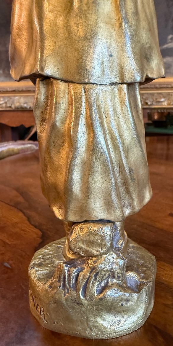Gilded Bronze And Ivory Resine  Sculpture Of A Young Woman By The Vendée Sculptor Jean Garnier -photo-4