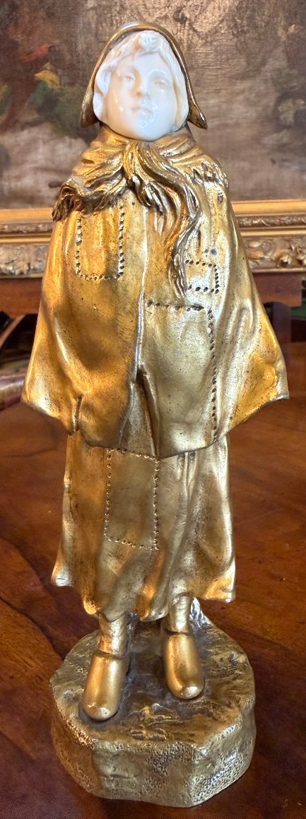 Gilded Bronze And Ivory Resine  Sculpture Of A Young Woman By The Vendée Sculptor Jean Garnier 