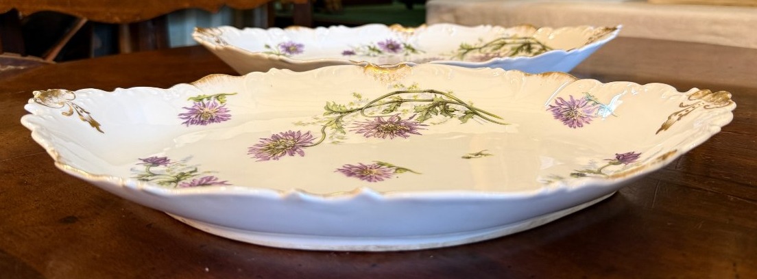Art Nouveau Tableware Set With Mauve Chrysanthemum Design, Limoges Porcelain, 65-piece Set-photo-7