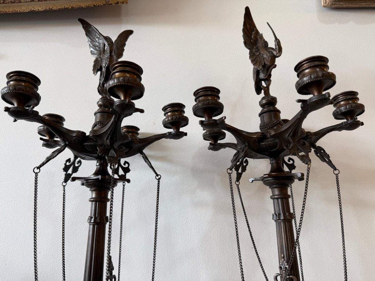 Important Pair Of Candelabras Signed "f. Barbedienne" After Barye, 78 Cm-photo-2