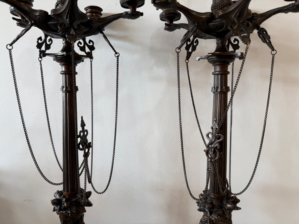 Important Pair Of Candelabras Signed "f. Barbedienne" After Barye, 78 Cm-photo-3