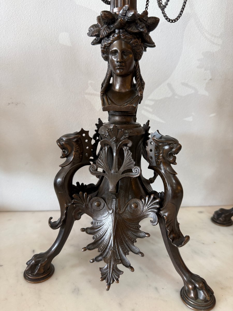 Important Pair Of Candelabras Signed "f. Barbedienne" After Barye, 78 Cm-photo-4