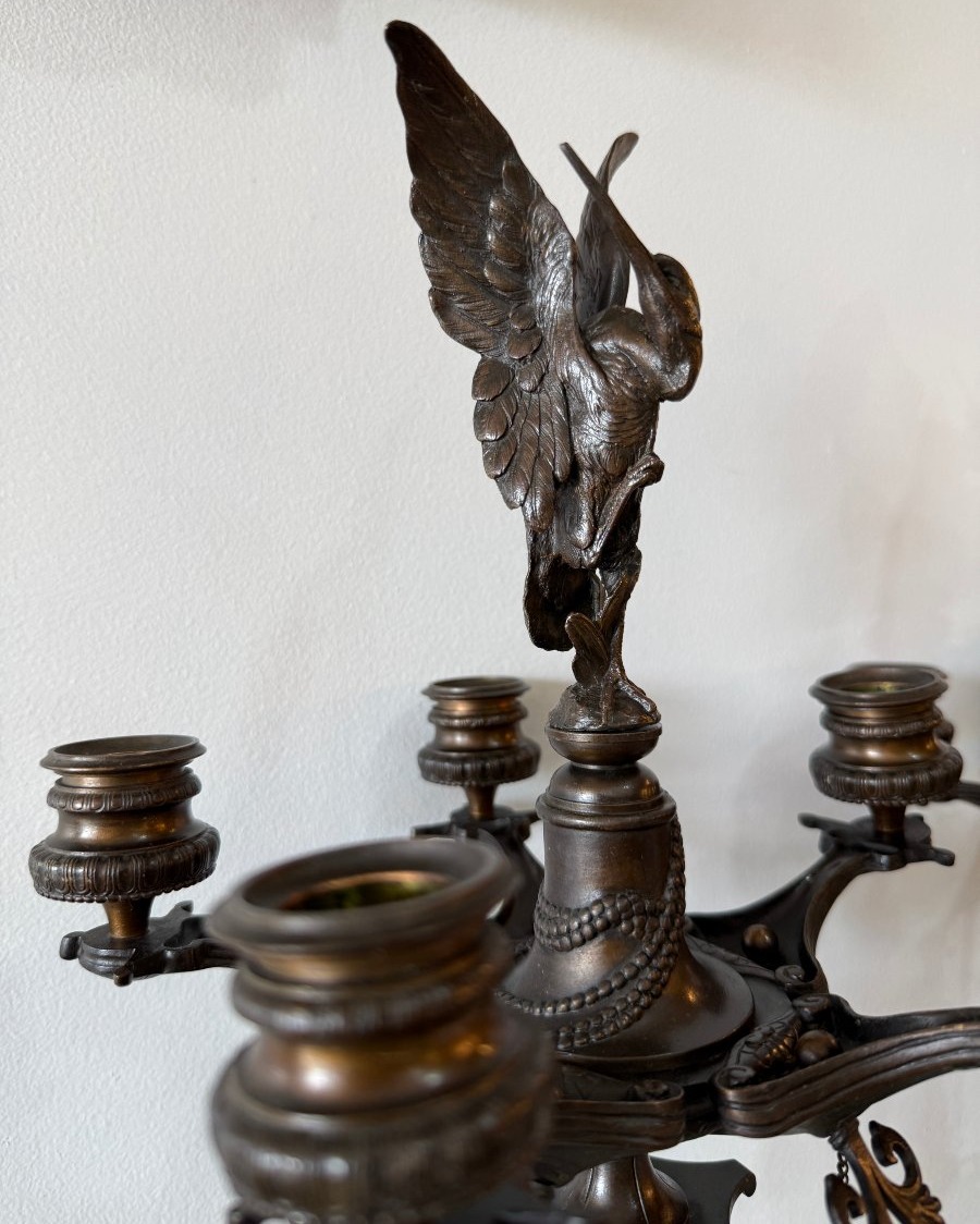 Important Pair Of Candelabras Signed "f. Barbedienne" After Barye, 78 Cm-photo-5