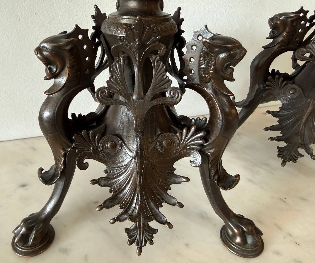 Important Pair Of Candelabras Signed "f. Barbedienne" After Barye, 78 Cm-photo-6
