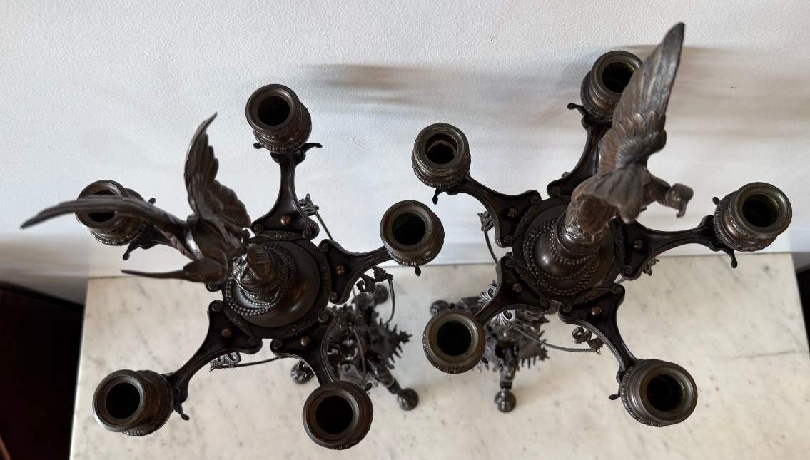Important Pair Of Candelabras Signed "f. Barbedienne" After Barye, 78 Cm-photo-7