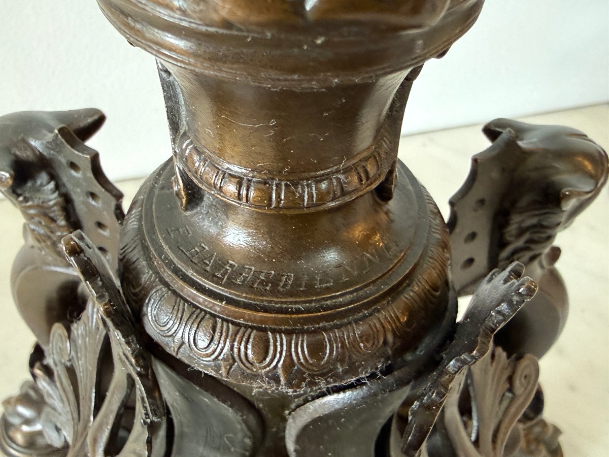 Important Pair Of Candelabras Signed "f. Barbedienne" After Barye, 78 Cm-photo-8