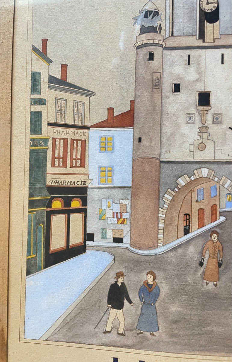 Aquarelle la Grosse Horloge à La Rochelle par Gilbert Pajot XXème-photo-4