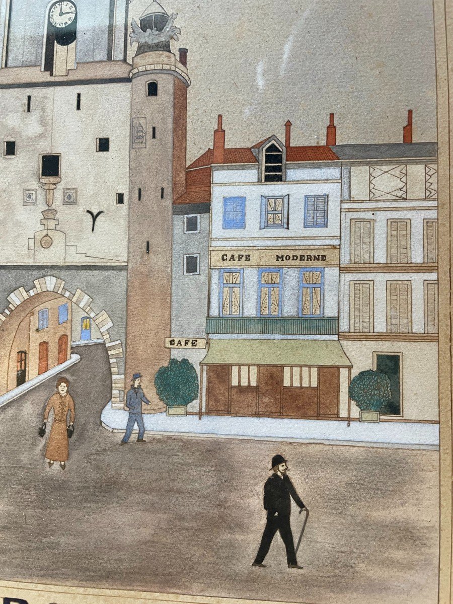 Aquarelle la Grosse Horloge à La Rochelle par Gilbert Pajot XXème-photo-1