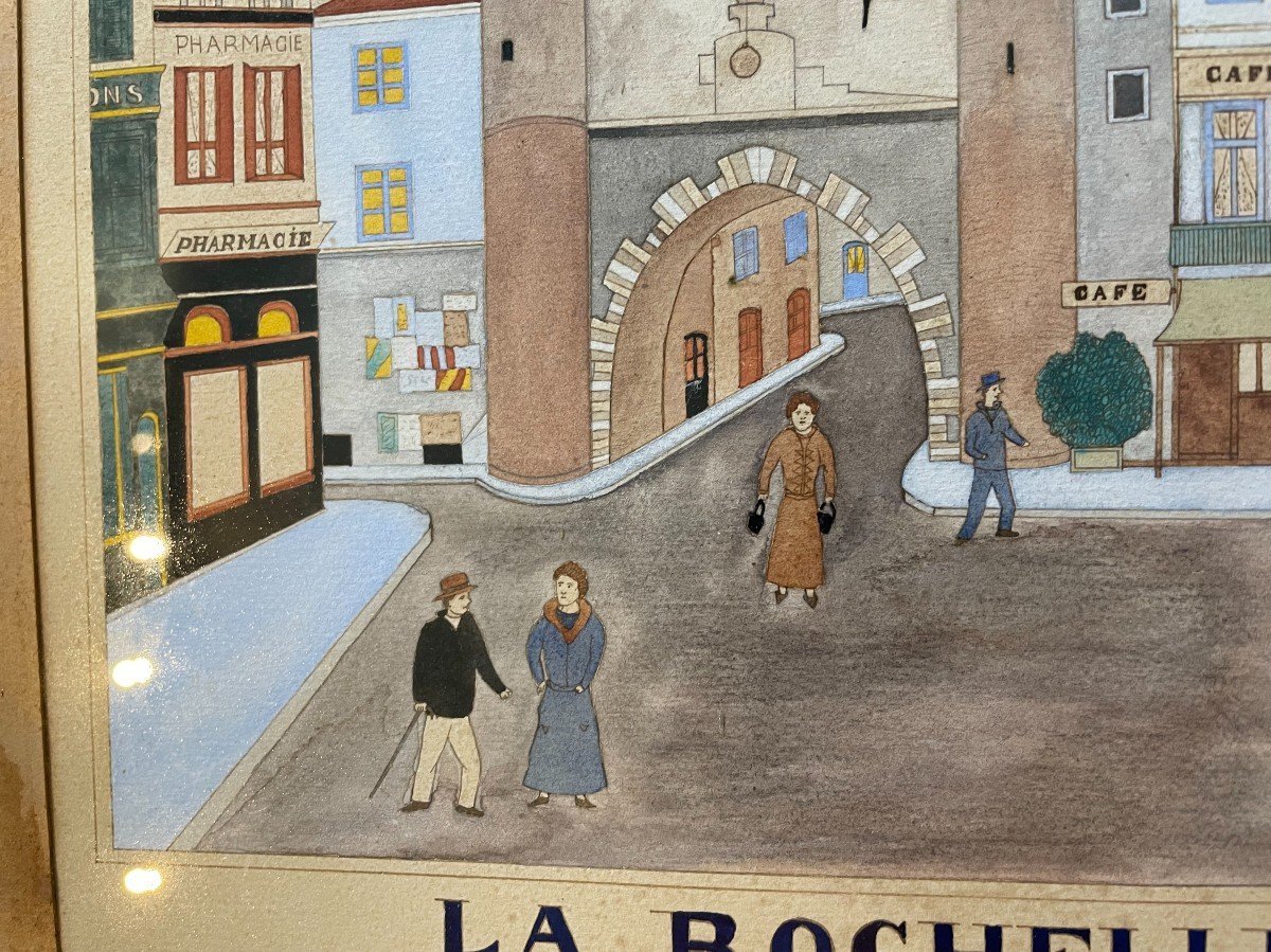 Aquarelle la Grosse Horloge à La Rochelle par Gilbert Pajot XXème-photo-4