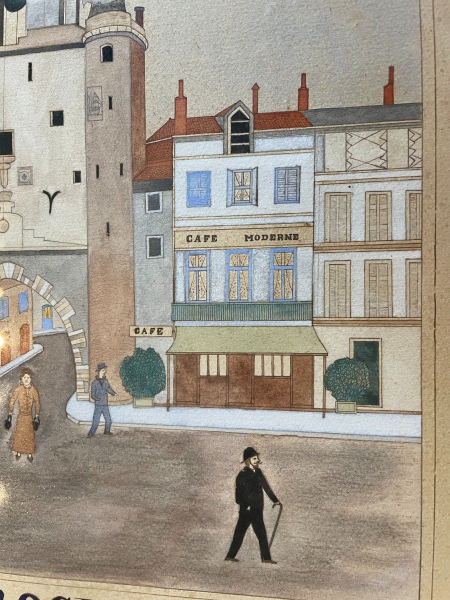 Aquarelle la Grosse Horloge à La Rochelle par Gilbert Pajot XXème-photo-5