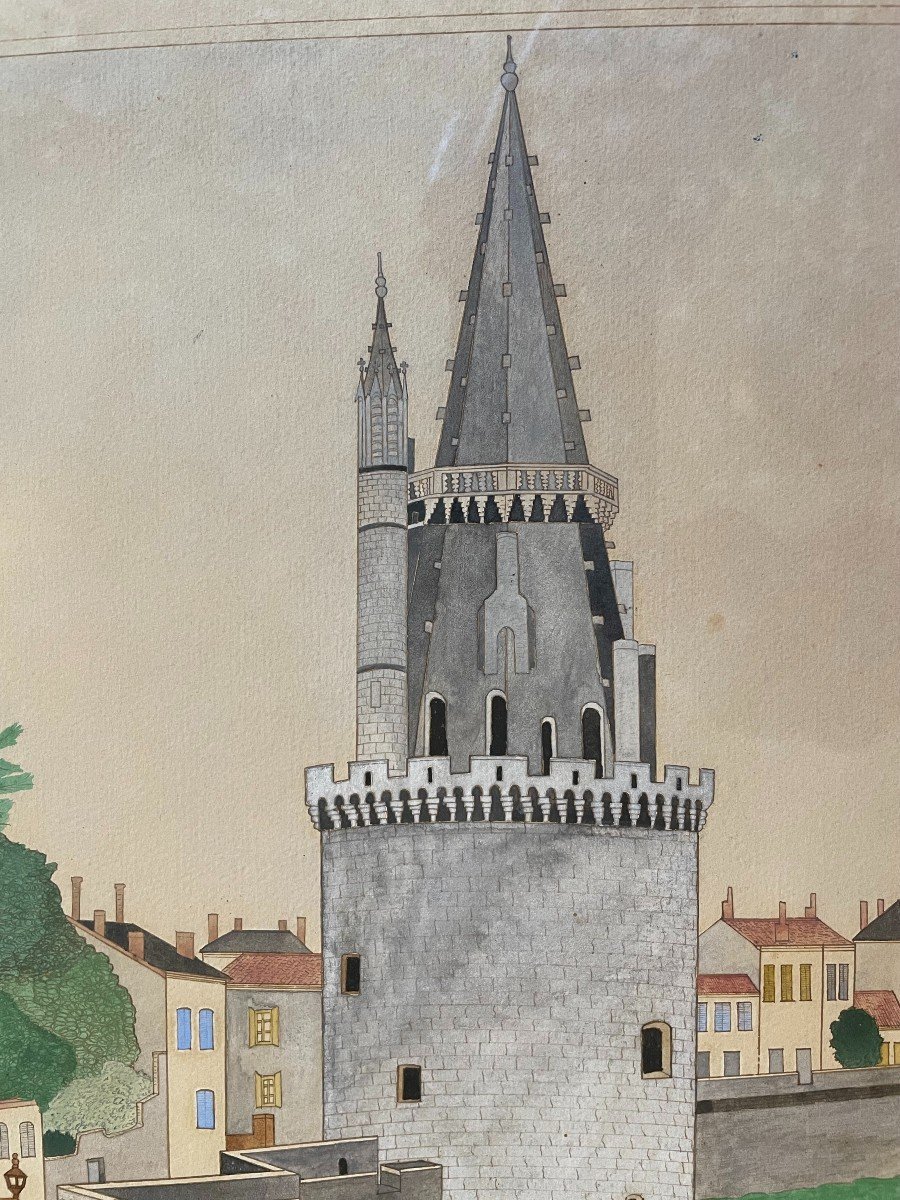 Aquarelle la tour de la Lanterne ou tour des  4 Sergents à La Rochelle par Gilbert Pajot-photo-3