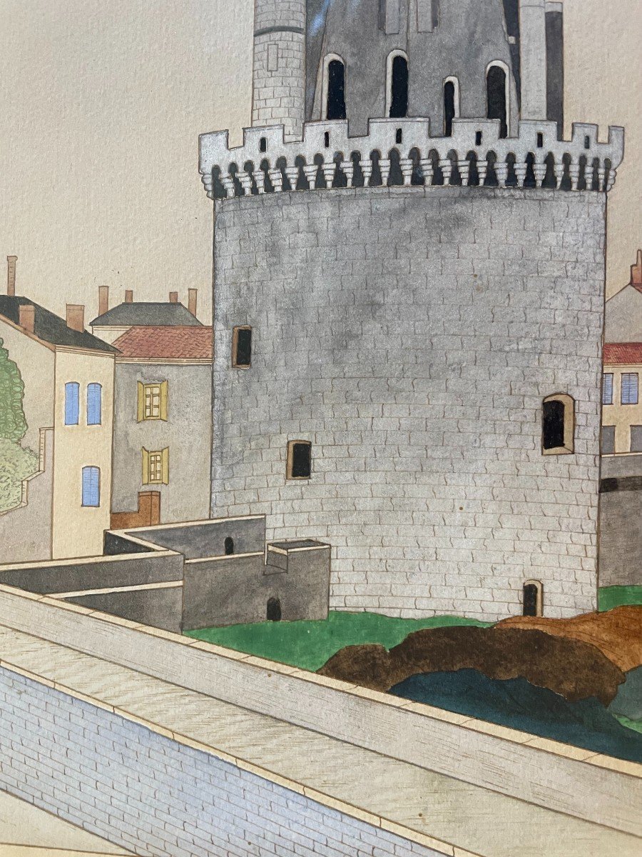 Aquarelle la tour de la Lanterne ou tour des  4 Sergents à La Rochelle par Gilbert Pajot-photo-1