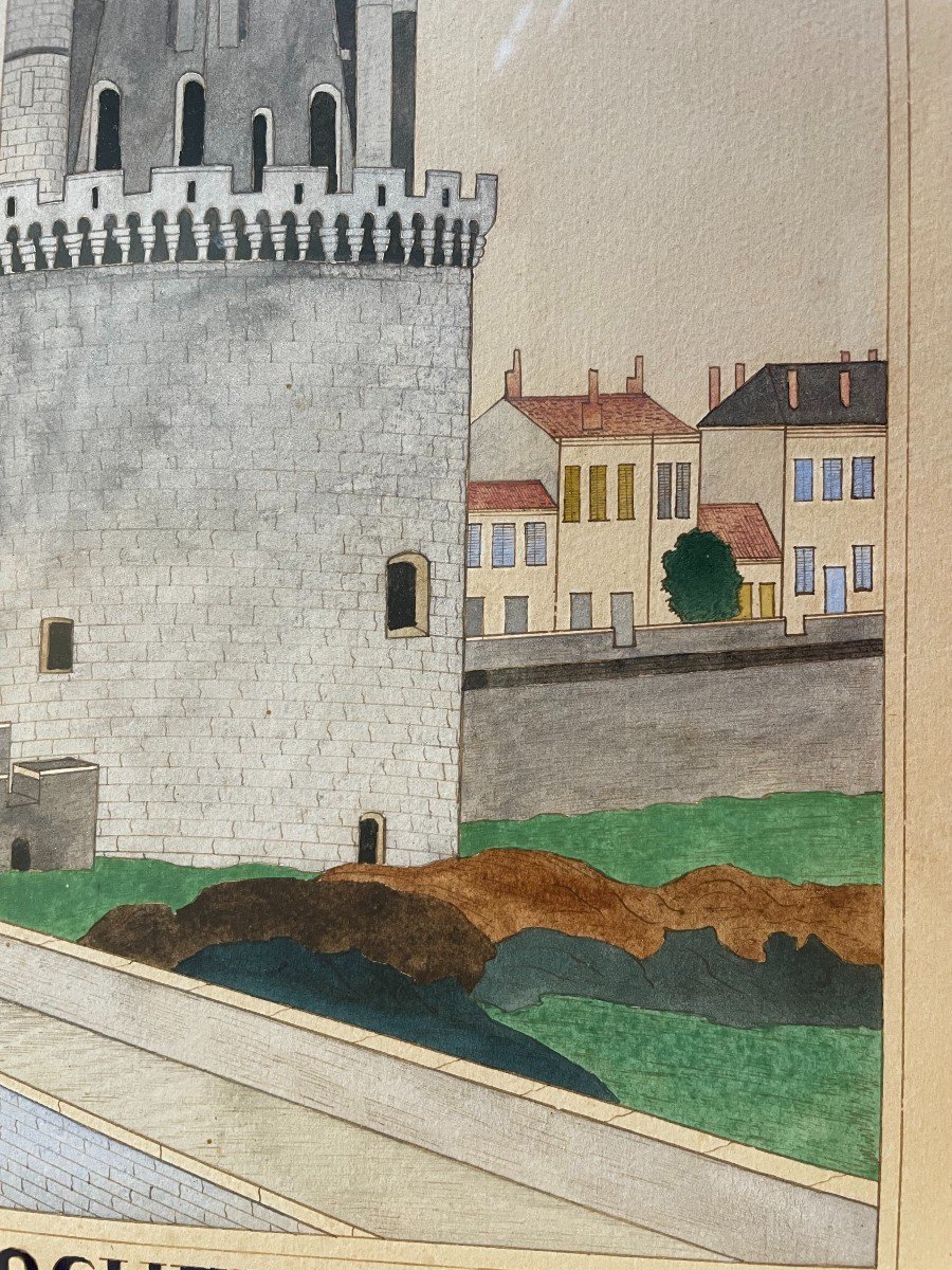 Aquarelle la tour de la Lanterne ou tour des  4 Sergents à La Rochelle par Gilbert Pajot-photo-3