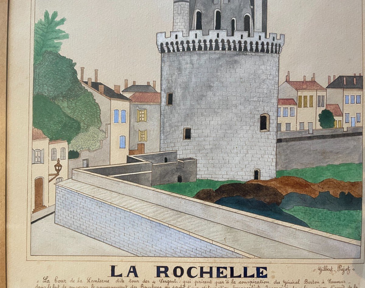 Aquarelle la tour de la Lanterne ou tour des  4 Sergents à La Rochelle par Gilbert Pajot-photo-4