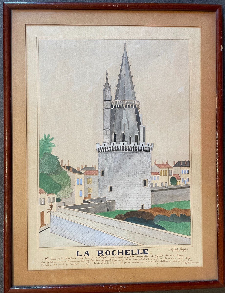 Aquarelle la tour de la Lanterne ou tour des  4 Sergents à La Rochelle par Gilbert Pajot