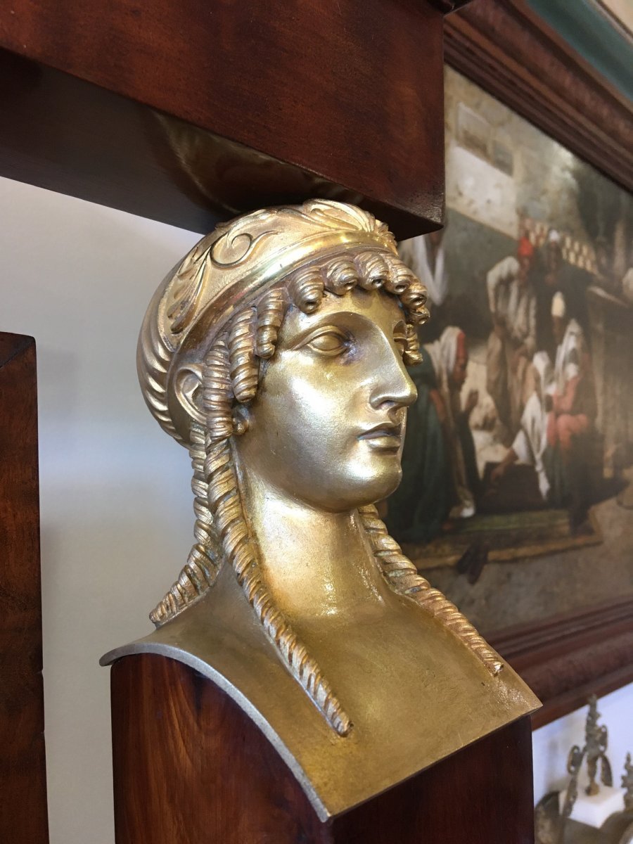 Très importante psyché montée bronzes retour d’Égypte époque Empire XIXème 205 cm -photo-1