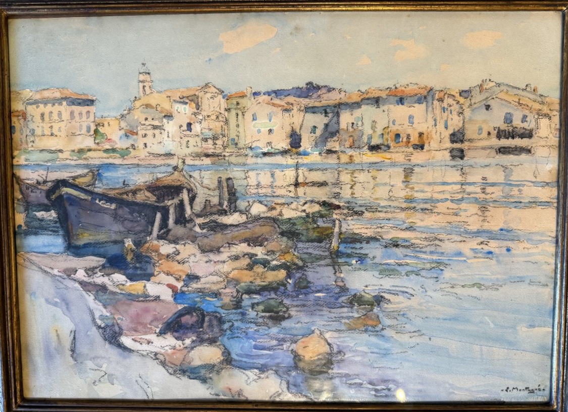 Grande aquarelle le quartier des Brescon à Martigues par Louis Agricol MONTAGNÉ-photo-2