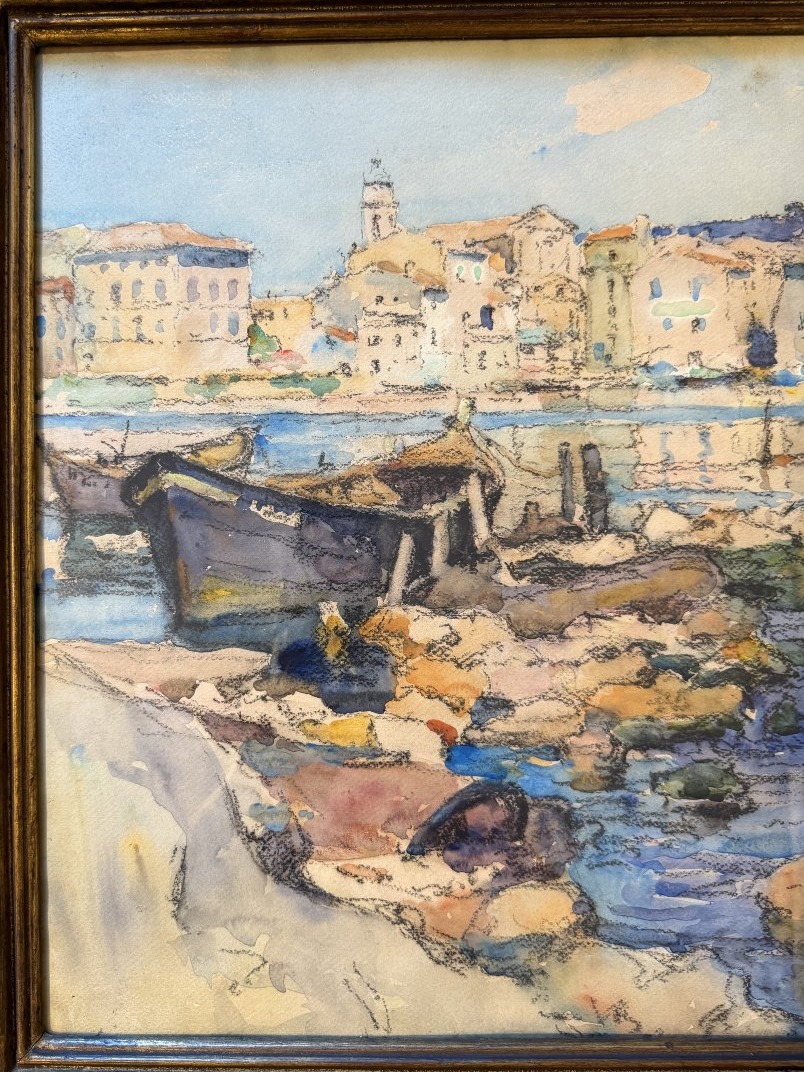 Grande aquarelle le quartier des Brescon à Martigues par Louis Agricol MONTAGNÉ-photo-3