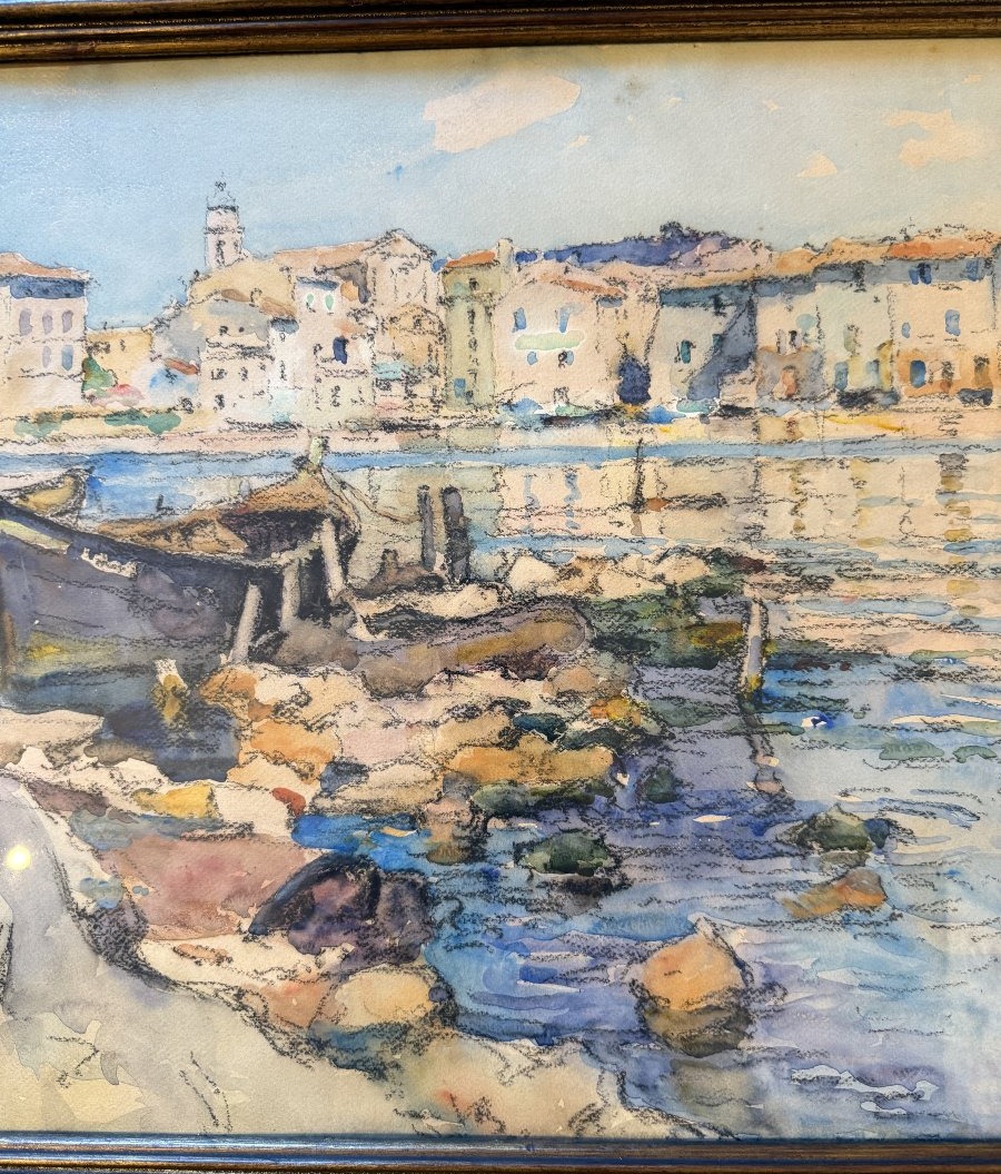 Grande aquarelle le quartier des Brescon à Martigues par Louis Agricol MONTAGNÉ-photo-4