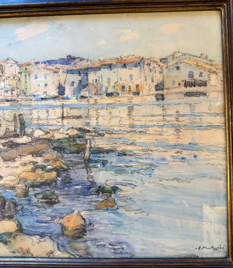 Grande aquarelle le quartier des Brescon à Martigues par Louis Agricol MONTAGNÉ-photo-1