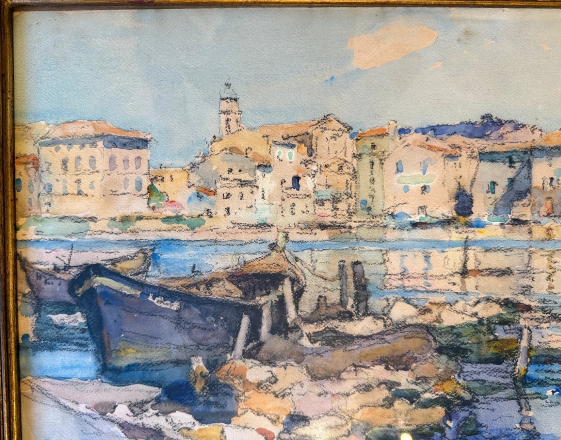Grande aquarelle le quartier des Brescon à Martigues par Louis Agricol MONTAGNÉ-photo-2