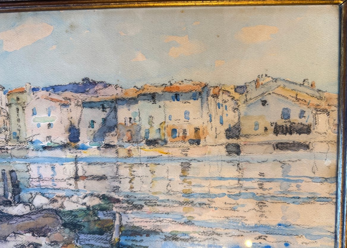 Grande aquarelle le quartier des Brescon à Martigues par Louis Agricol MONTAGNÉ-photo-4