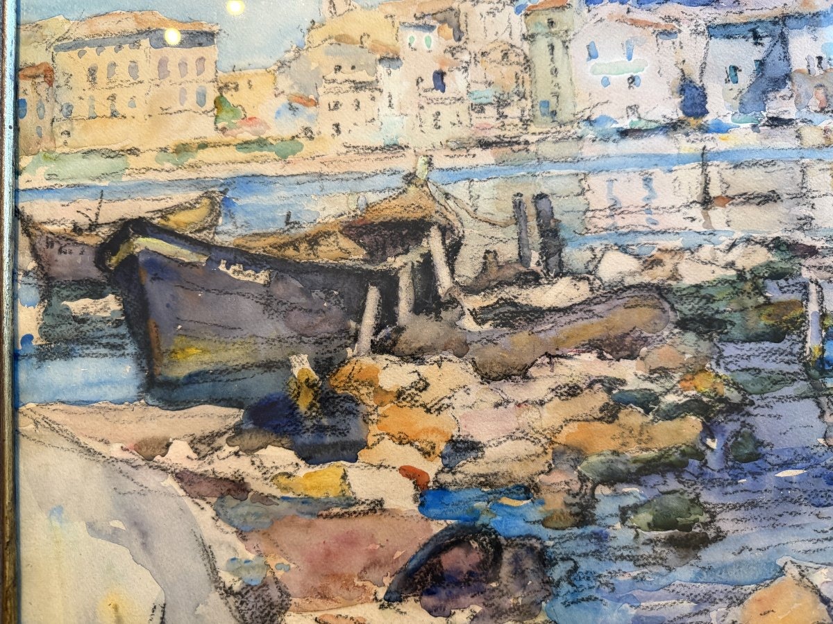 Grande aquarelle le quartier des Brescon à Martigues par Louis Agricol MONTAGNÉ-photo-5