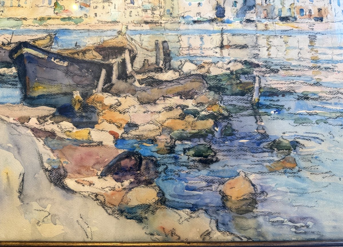 Grande aquarelle le quartier des Brescon à Martigues par Louis Agricol MONTAGNÉ-photo-6