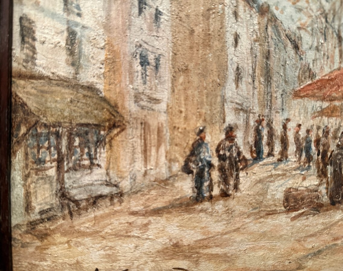 Louis  Hilaire Carrand tableau scène de  marché Boulevard de la Croix- Rousse à Lyon XIXème-photo-2