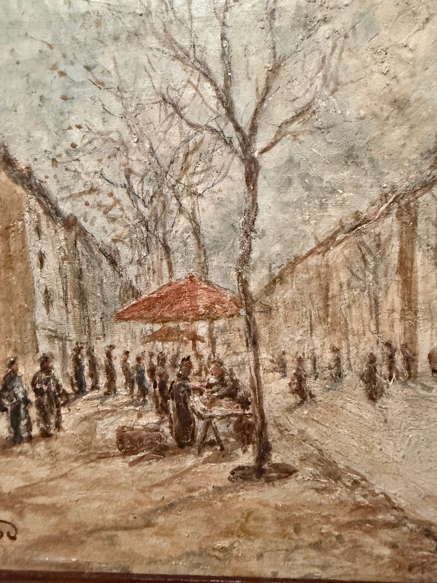 Louis  Hilaire Carrand tableau scène de  marché Boulevard de la Croix- Rousse à Lyon XIXème-photo-3