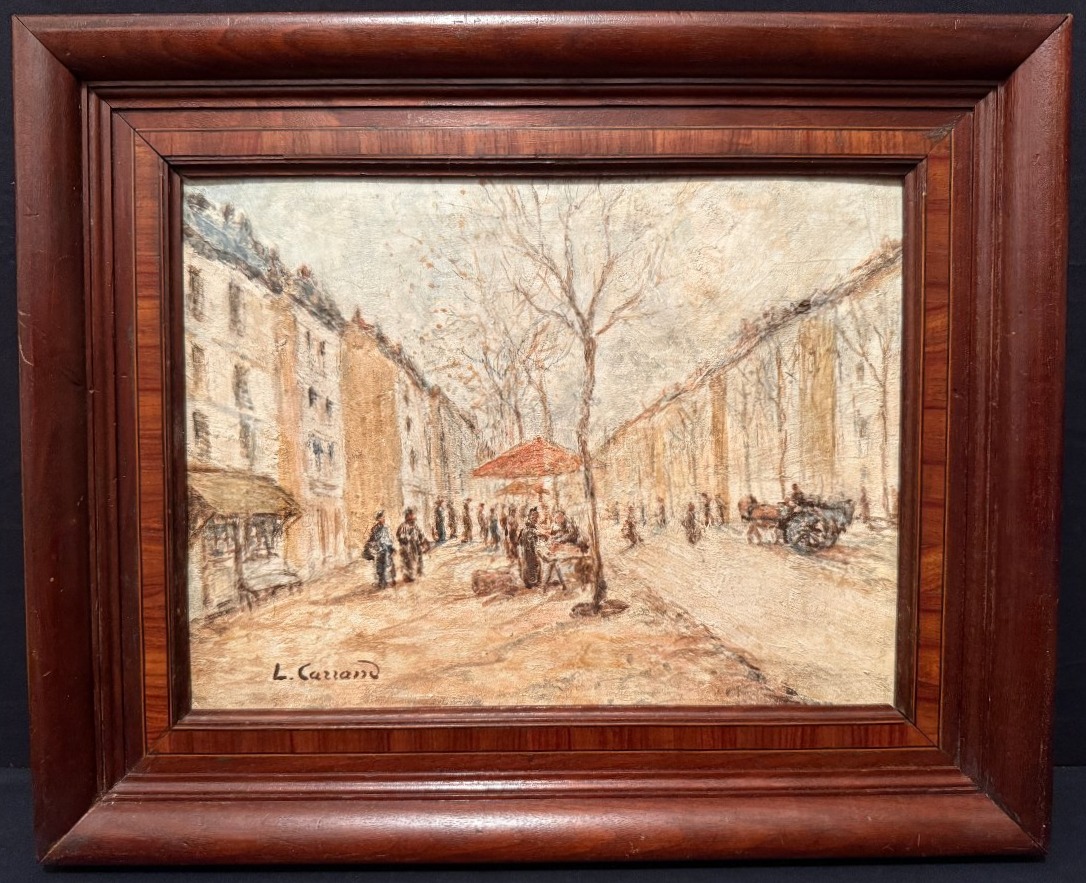 Louis  Hilaire Carrand tableau scène de  marché Boulevard de la Croix- Rousse à Lyon XIXème