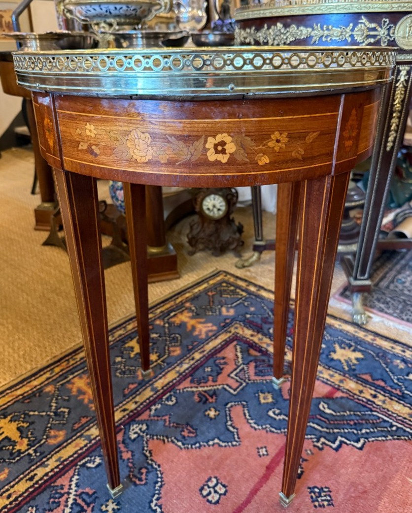 Krieger House: Small Side Table With Marquetry And Marble Top, Louis XVI Style, Napoleon III Period-photo-3