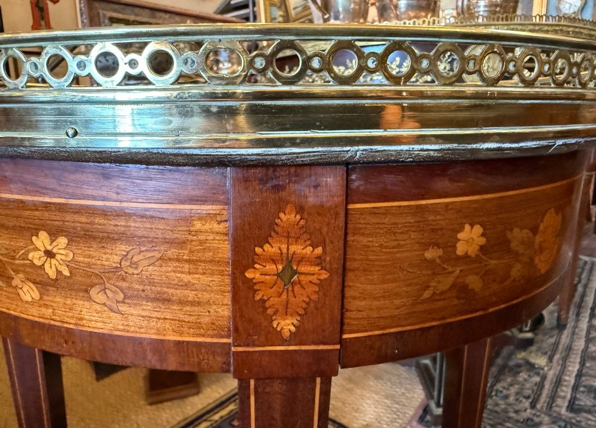 Krieger House: Small Side Table With Marquetry And Marble Top, Louis XVI Style, Napoleon III Period-photo-4