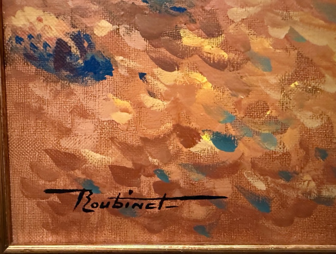 Grand tableau marine pointilliste pêcheurs en Provence par Maxime Roubinet-photo-6