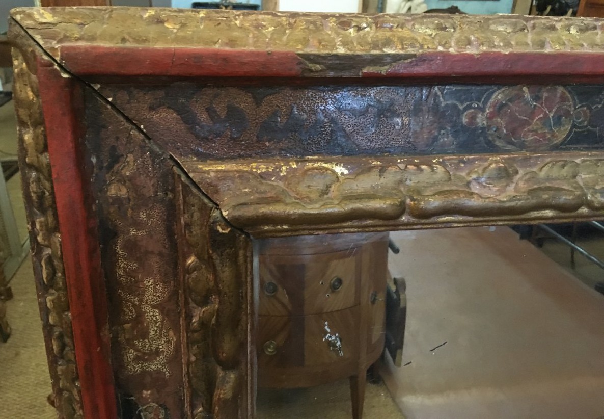 Large  Frame 18th-century Spanish  Mounted In Mirror .-photo-2