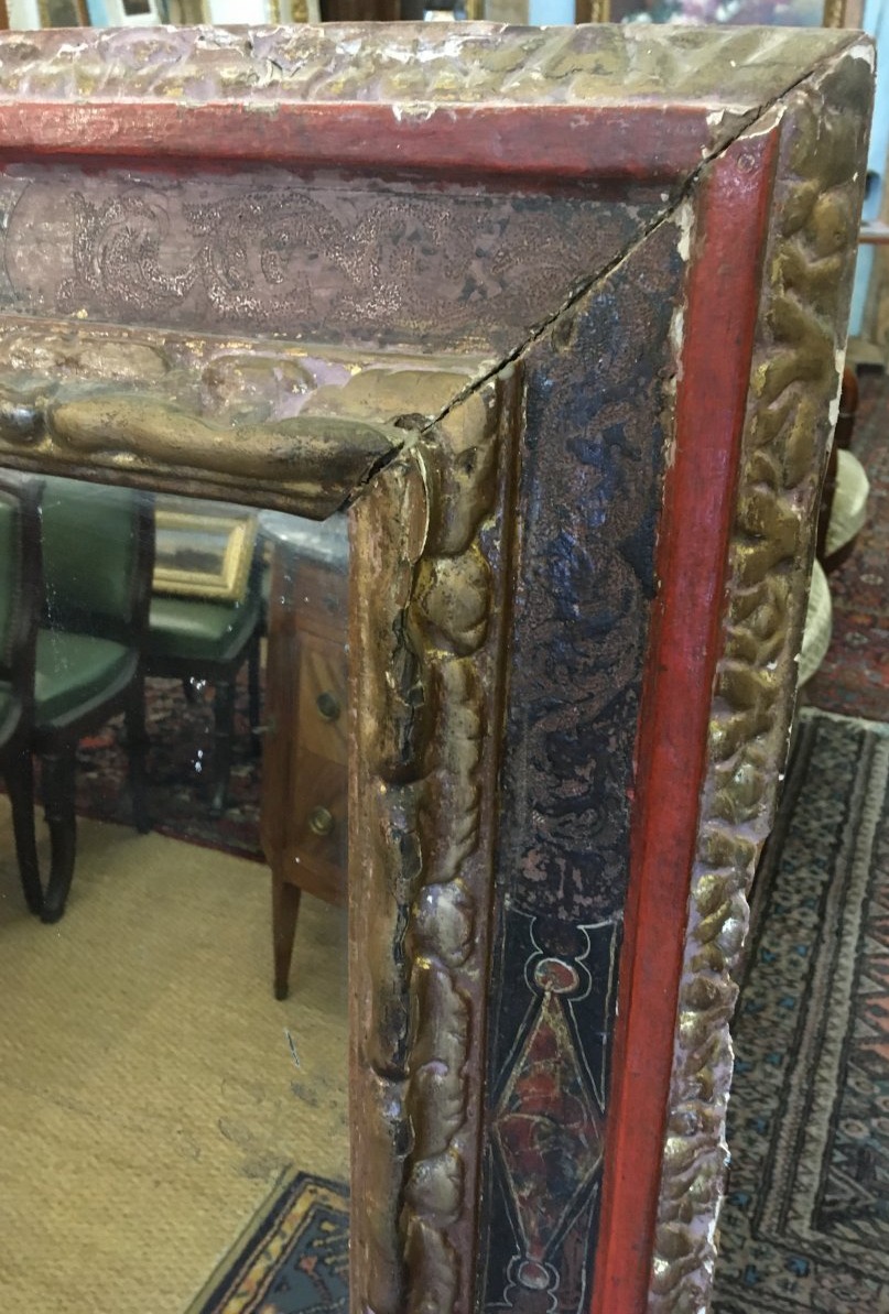 Large  Frame 18th-century Spanish  Mounted In Mirror .-photo-4