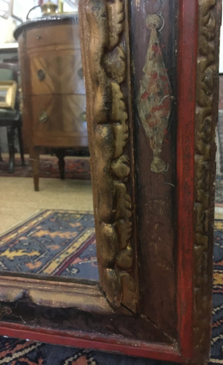 Large  Frame 18th-century Spanish  Mounted In Mirror .-photo-2