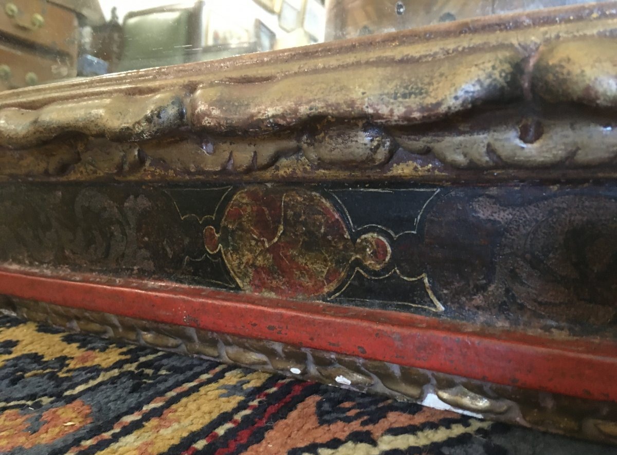Large  Frame 18th-century Spanish  Mounted In Mirror .-photo-3