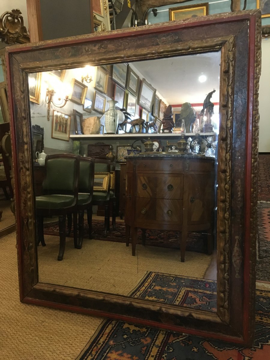 Large  Frame 18th-century Spanish  Mounted In Mirror .