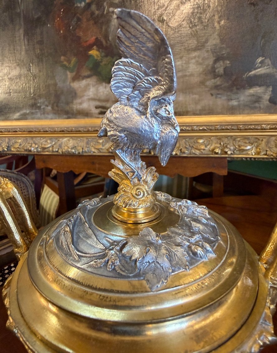 Victor Paillard, Gilt And Silver-plated Covered Bronze Cup Napoléon III Period , 19th Century-photo-2