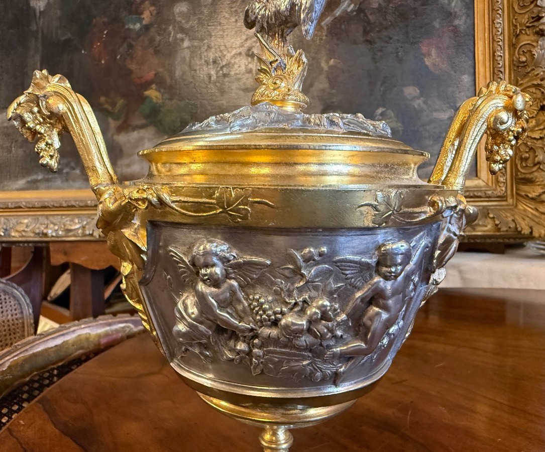 Victor Paillard, Gilt And Silver-plated Covered Bronze Cup Napoléon III Period , 19th Century-photo-3